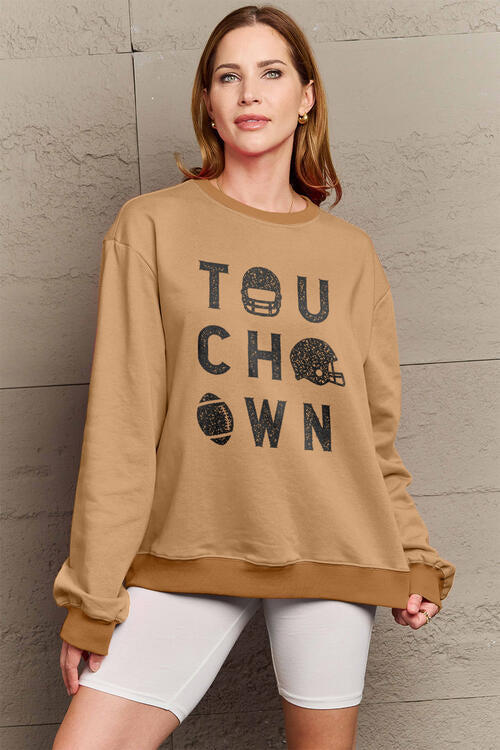 Simply Love Full Size TOUCHDOWN Long Sleeve Sweatshirt