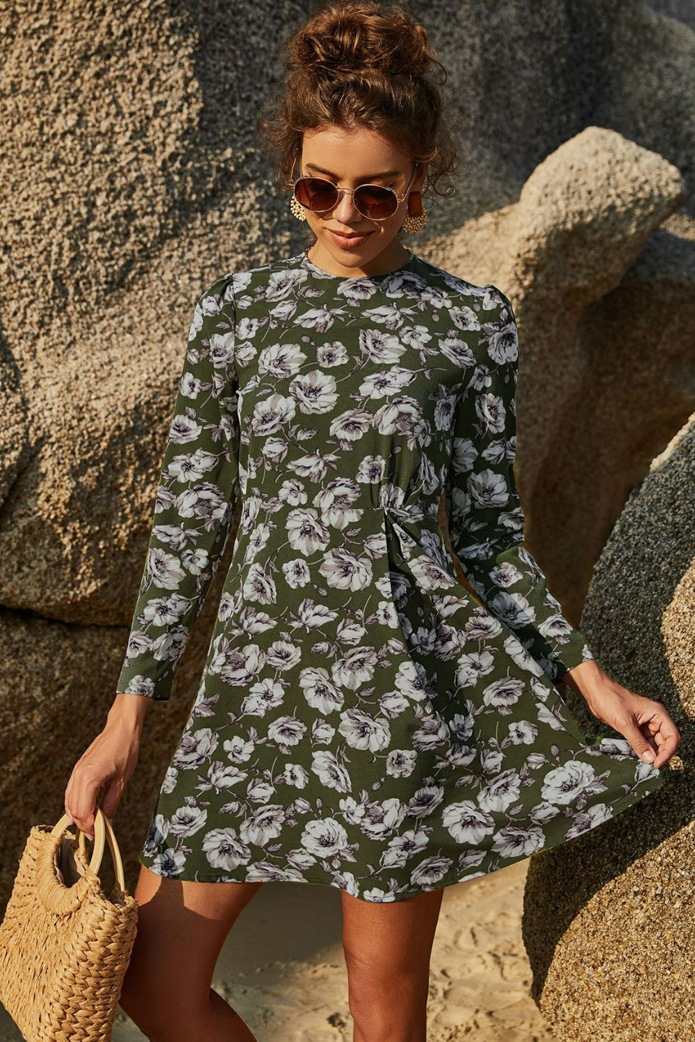 Floral Puff Sleeve A-Line Dress