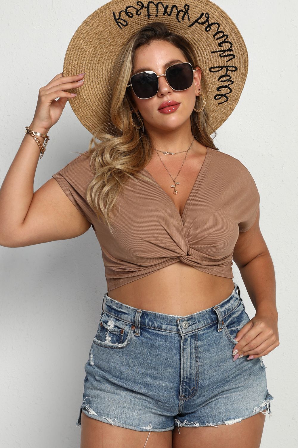 Plus Size Twist Front Cropped T-Shirt