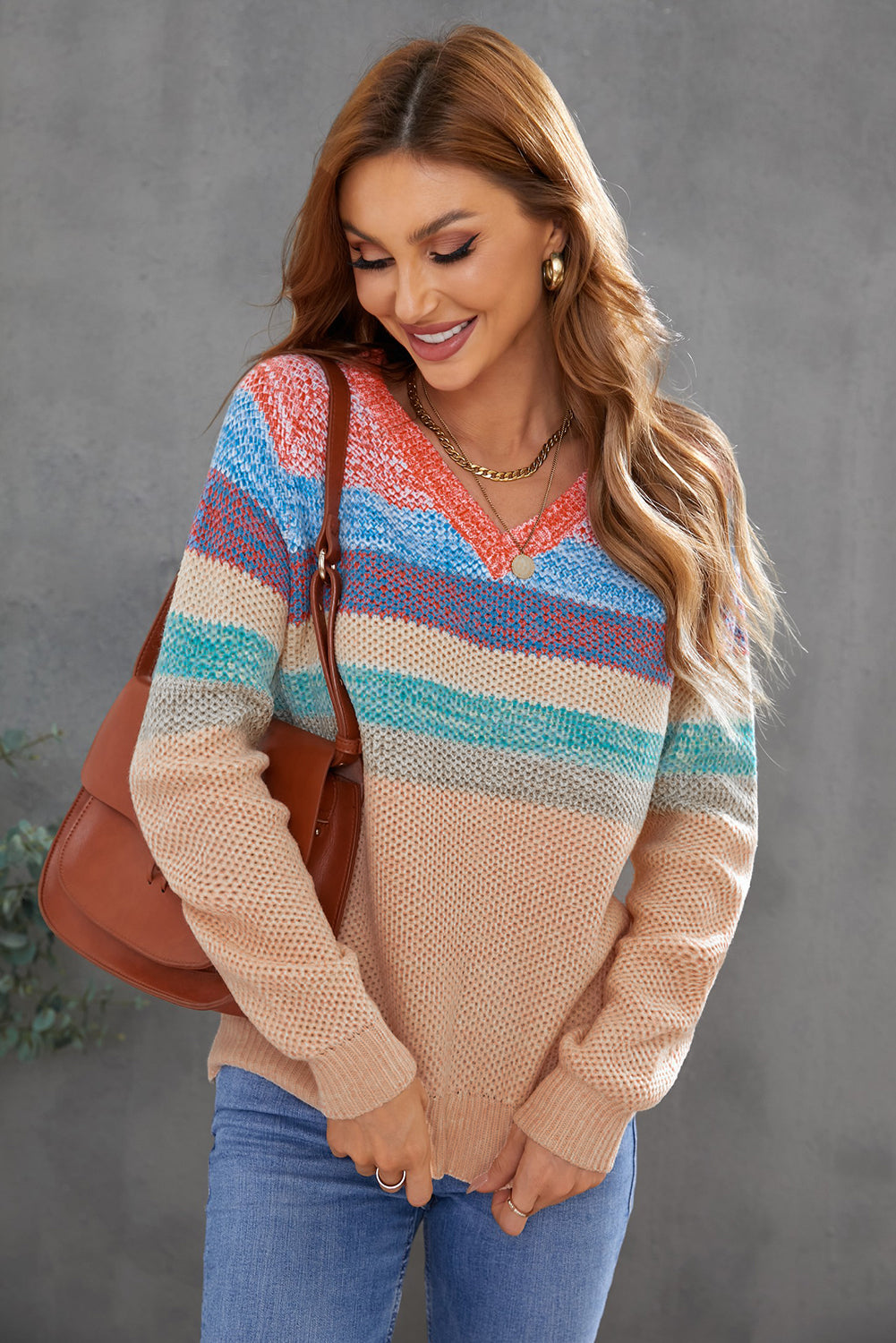 Striped V Neck Pullover Sweater - Keene's