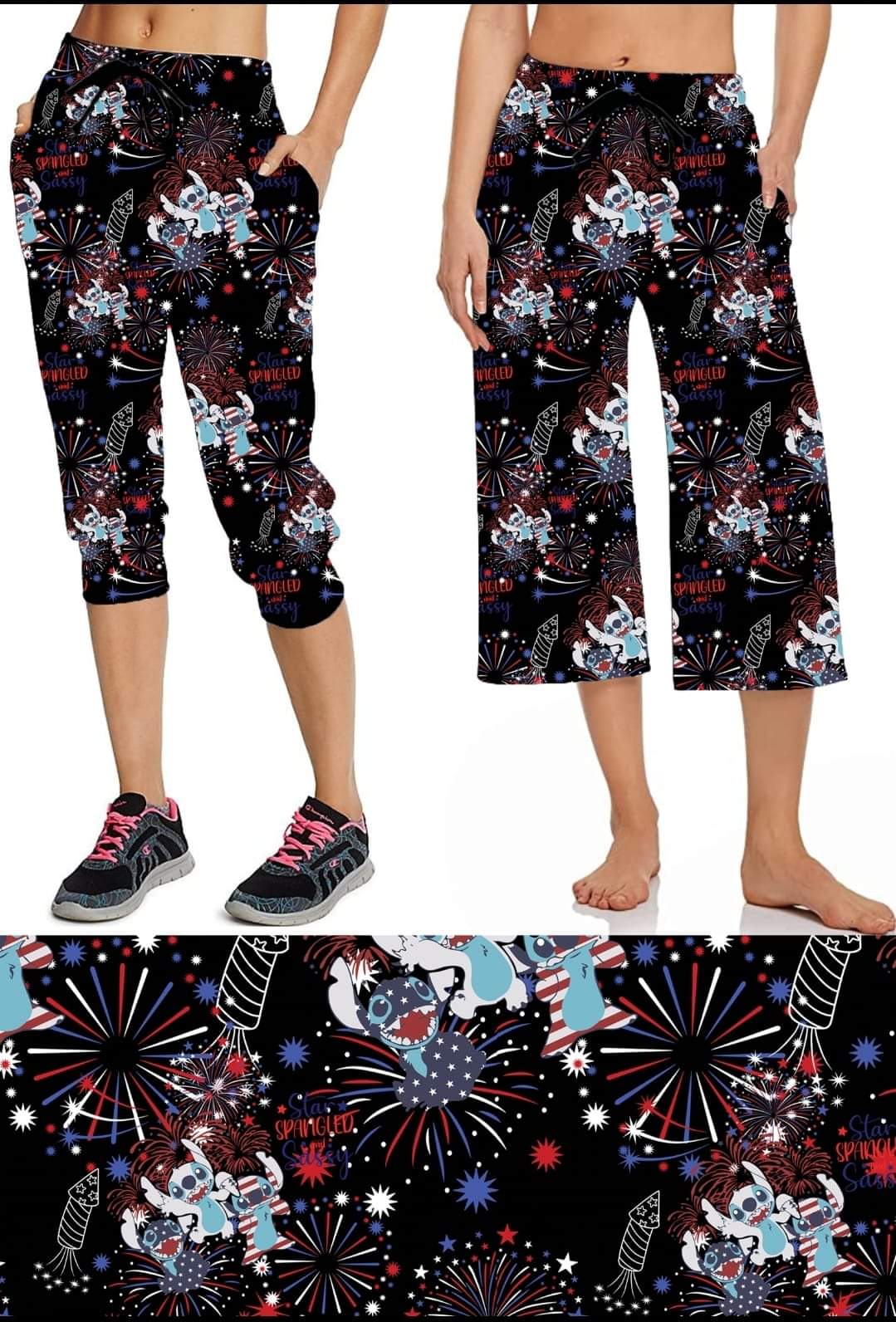 American blue alien capri joggers, Capris, Leggings, Capri Lounge Pants, Shorts in 4" & 7" inseams.