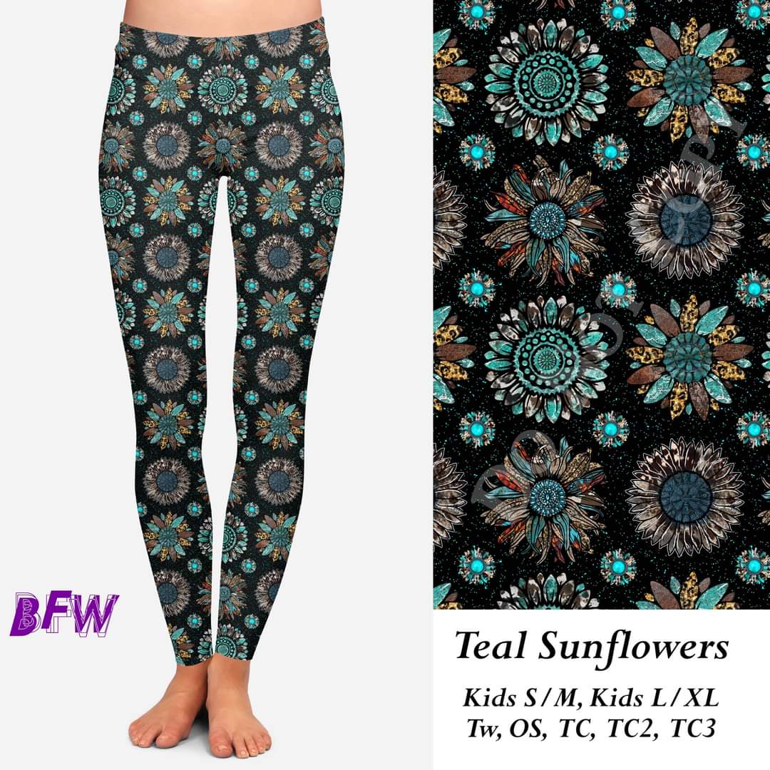 Teal Sunflowers skorts with pockets