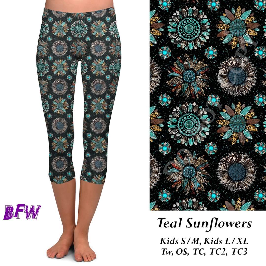 Teal Sunflowers skorts with pockets