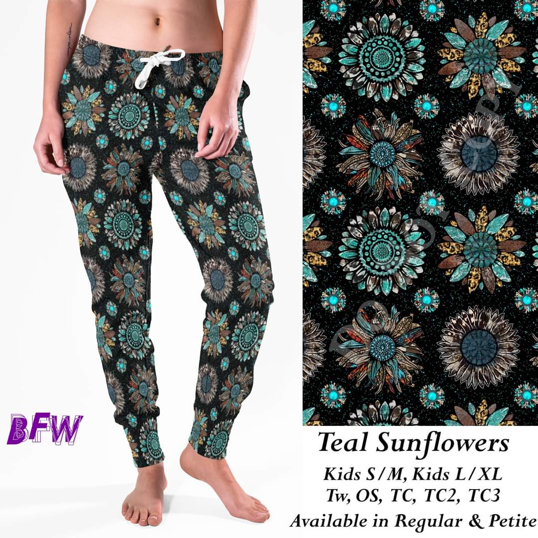 Teal Sunflowers skorts with pockets