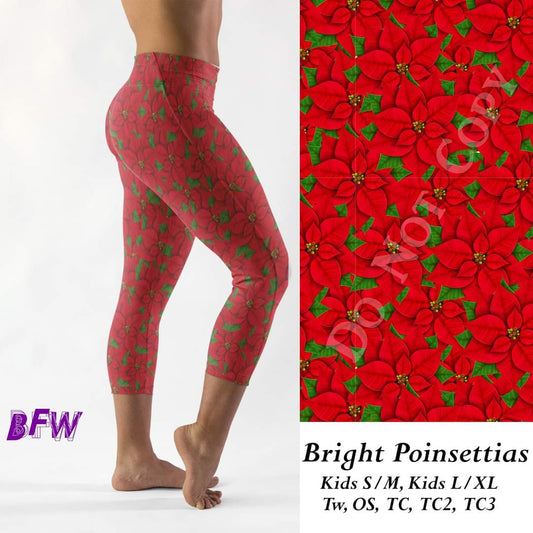 Bright Poinsettias leggings and skorts with pockets