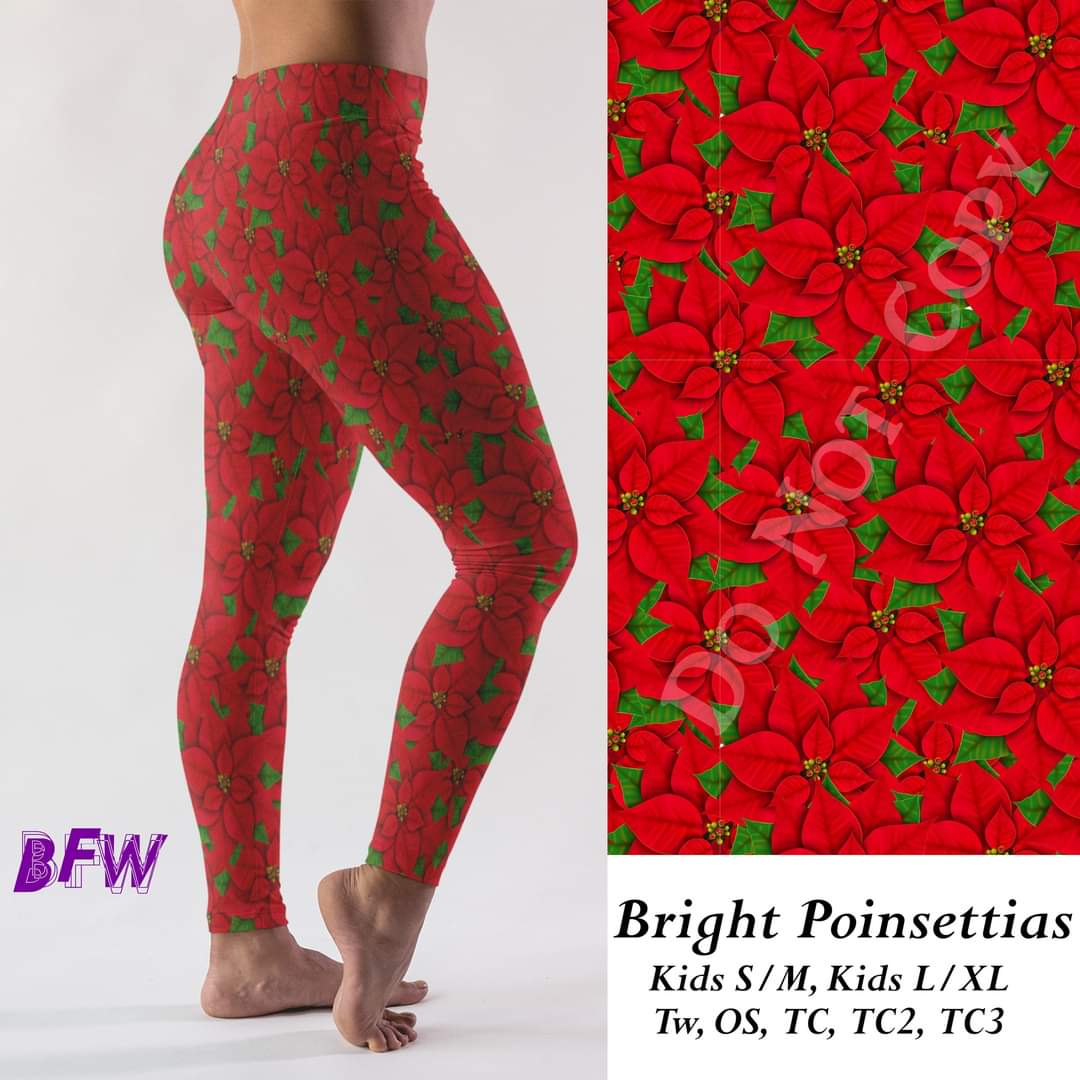 Bright Poinsettias leggings and skorts with pockets