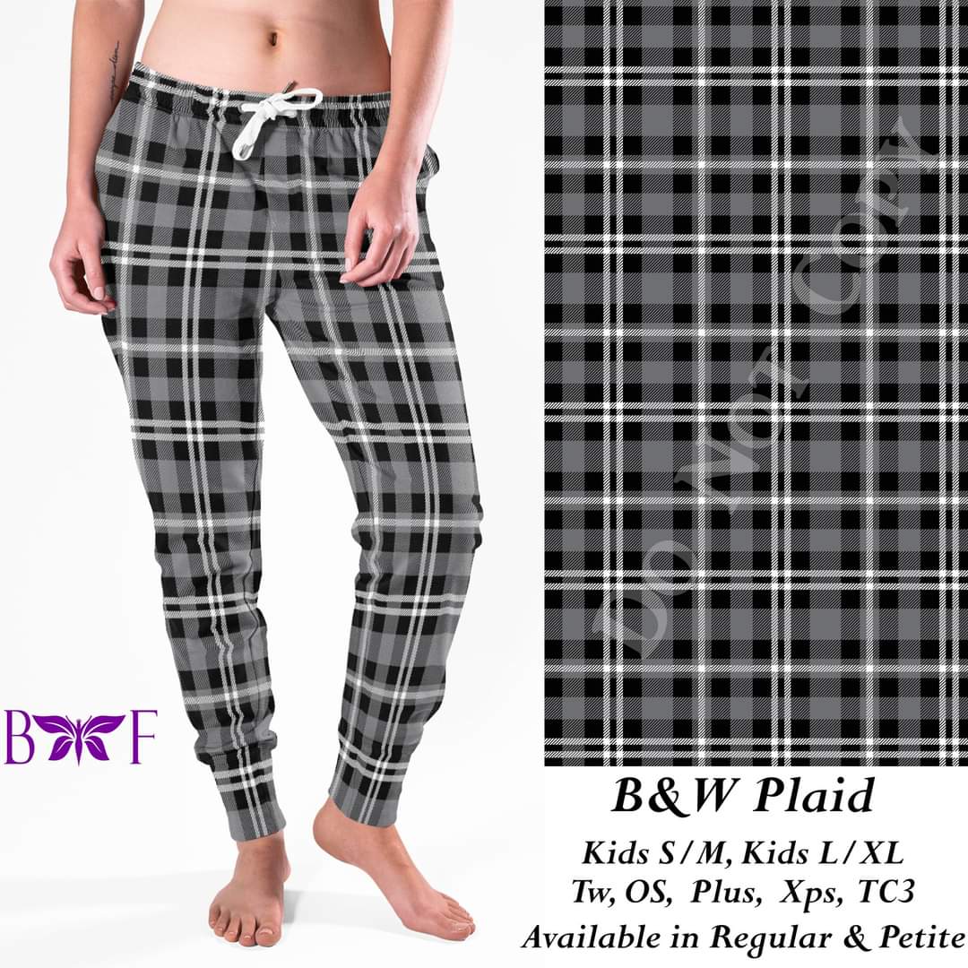 B & W plaid, loungers and joggers