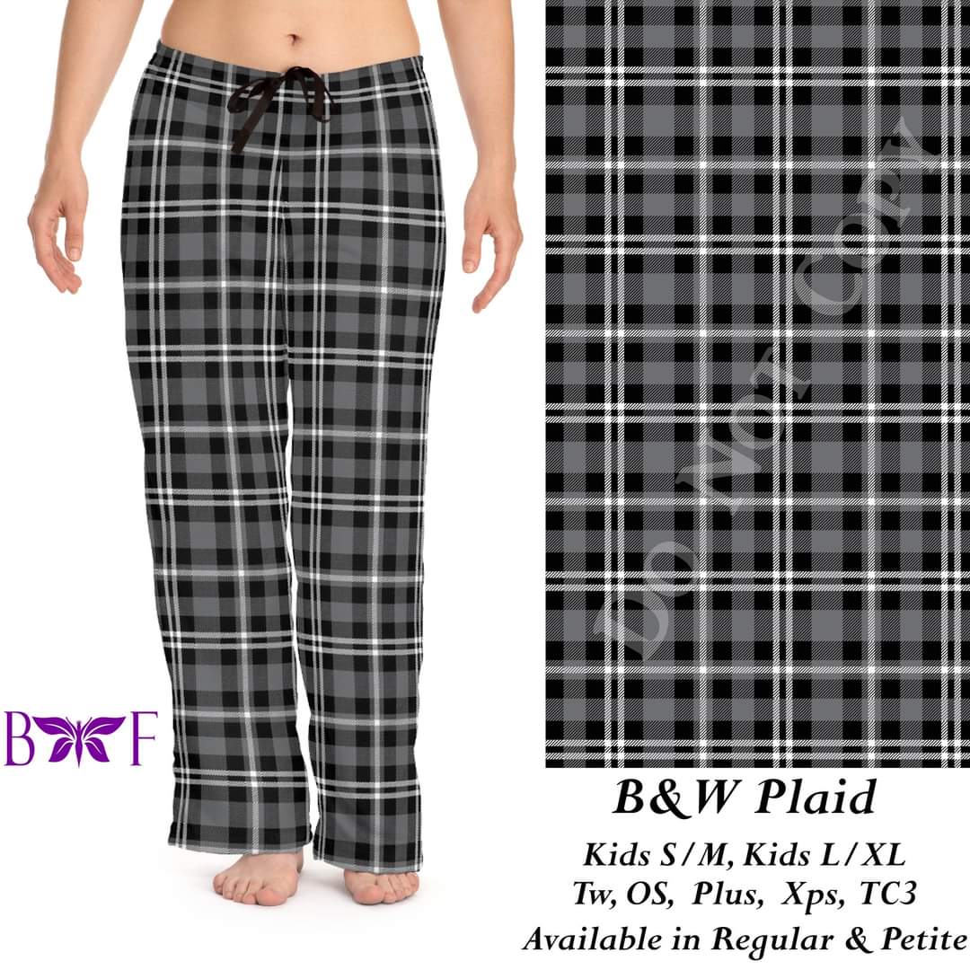 B & W plaid, loungers and joggers