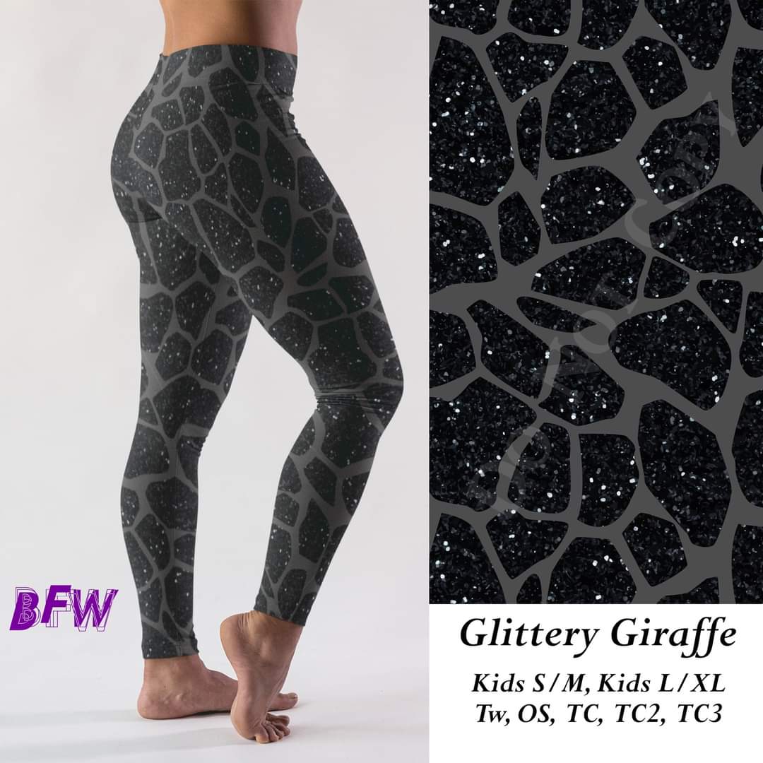 Glittery Giraffe leggings, capris, shorts and joggers with pockets