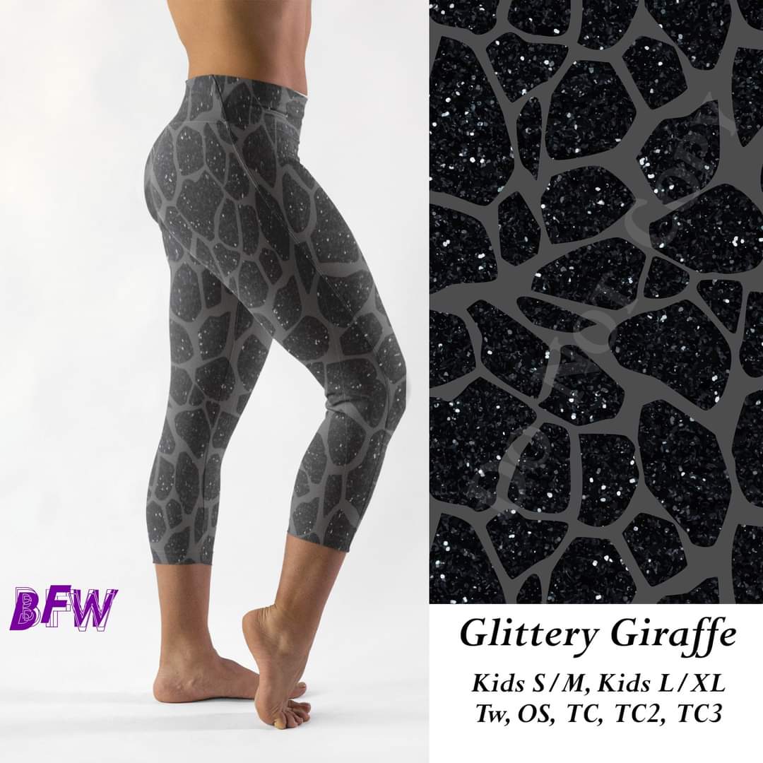 Glittery Giraffe leggings, capris, shorts and joggers with pockets