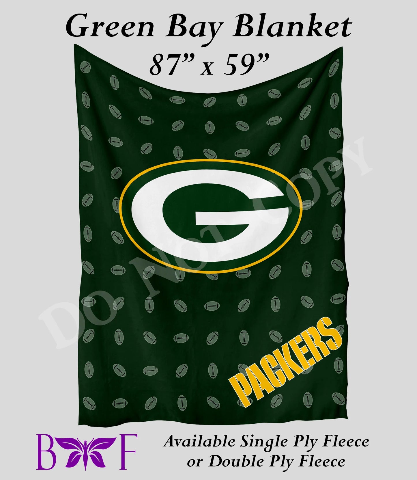 Green Bay 59"x87" soft blanket available without sherpa fleece