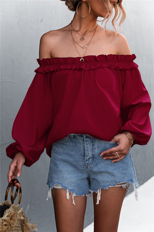 Frill Trim Off-Shoulder Balloon Sleeve Top - Keene's