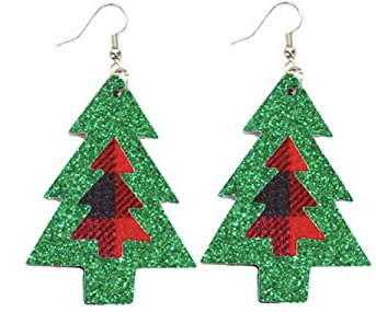 Green Glitter Tree Earrings - Keene's
