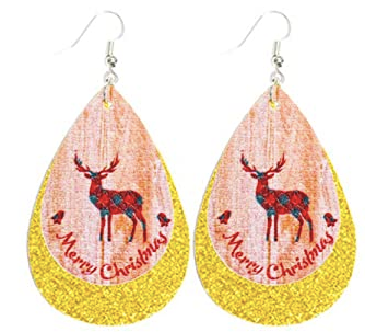 Gold Deer With Merry Christmas Earrings - Keene's