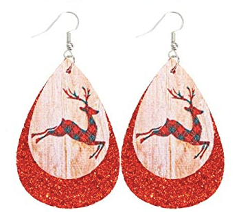 Red Deer Leaping Christmas Earrings - Keene's