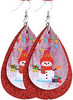 Snowman With Holly and Red Glitter Earrings - Keene's