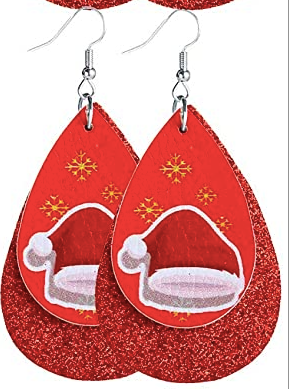 Santa Hat and  Red Glitter Earrings - Keene's