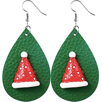 Green With Santa Hat 3D Christmas Earrings - Keene's