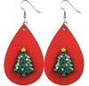 Red With Green Tree 3D Christmas Earrings - Keene's