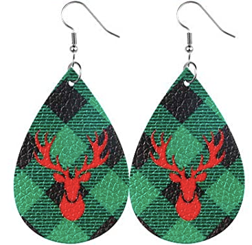 Red Deer on Green Plaid Christmas Earrings - Keene's