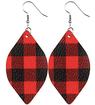 Red Plaid Shaped Christmas Earrings - Keene's