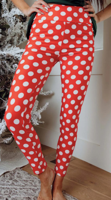 Custom Red With White Polka Dots Legging PS - Keene's