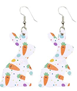 Easter Earrings Bunny Shaped White With Carrots - Keene's