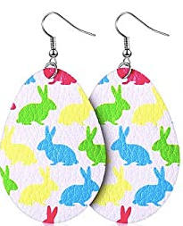 Easter Earrings Egg Shaped With Colorful Bunnies - Keene's