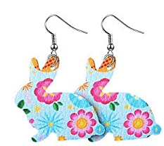 Easter Earrings Bunny Shaped With Flowers - Keene's