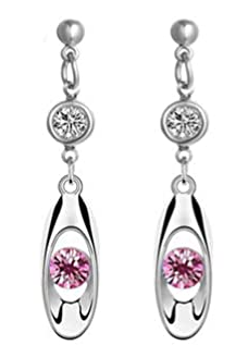 Silver Tone CZ and Pink Earring - Keene's