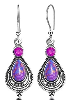 Silver Tone Purple CZ and Stone Earring - Keene's