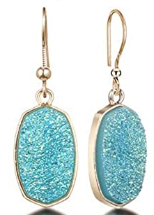 Gold Tone Druzy Light Blue Earring - Keene's