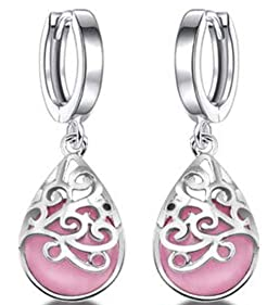 Silver Tone Pink Stone Hoop Earring - Keene's