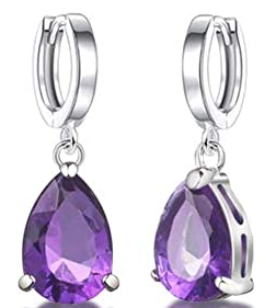 Silver Tone Purple Gem Hoop Earring - Keene's