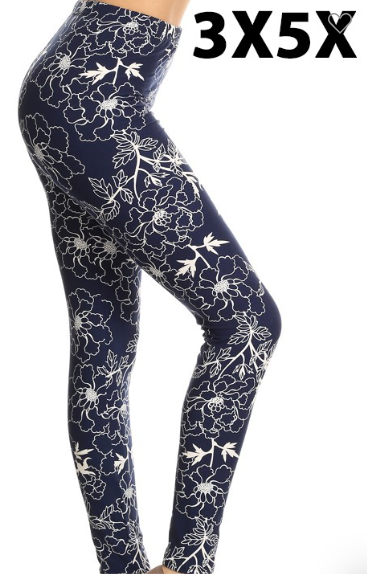 Blue and White Floral Print 3x-5x Leggings