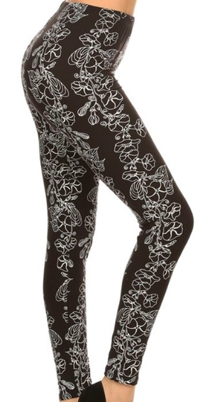 Black and White Floral Print Legging EPS 3X4X-R614