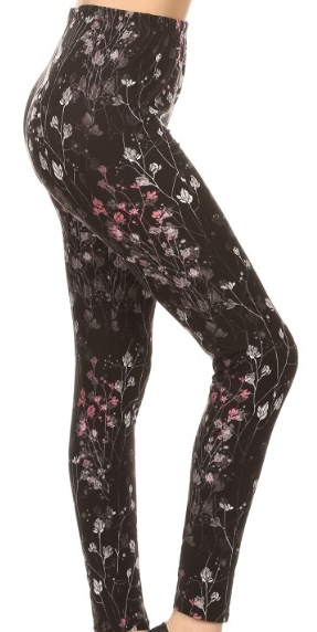 Black Floral Print 3x-5x Leggings 3X5X-R968W