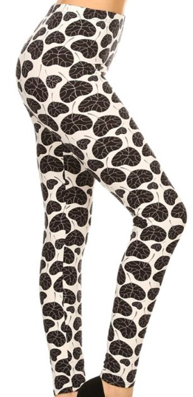 White with Black Leaf Print Legging EPS 3X4X-R630