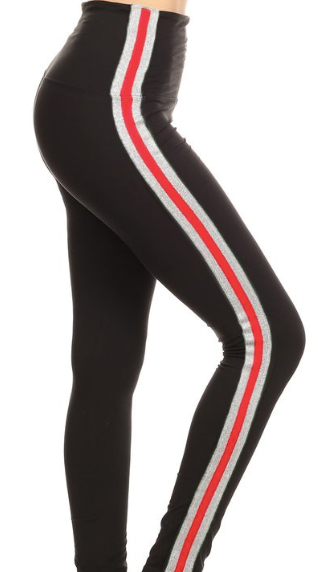 Black 5" Yoga Waist With Stripes Legging OS LT52-SOLID_ST_YOGA Black