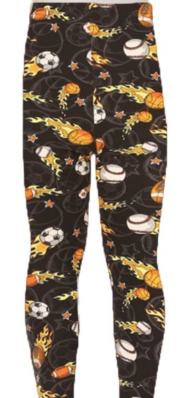 Sports Balls on Fire Kids Leggings - KL-R971