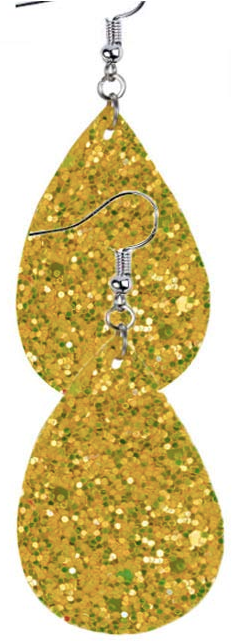 Yellow Gold Glitter Faux Leather Teardrop Earring - Keene's