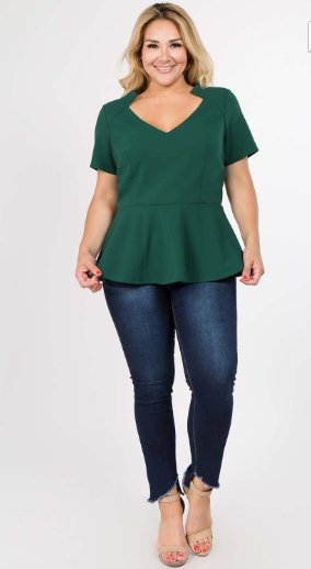 Green Peplum Plus Size Top - Keene's
