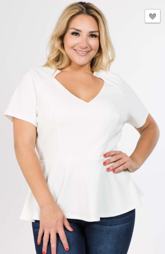 White Peplum Plus Size Top - Keene's