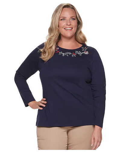 Cardinal Long Sleeve Crewneck Top - 1X or 2X - Keene's