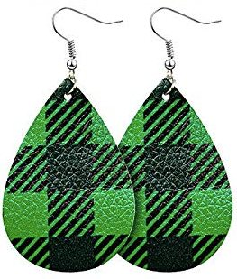 St. Patrick's Day Earrings -  Green and Black Plaid - Keene's