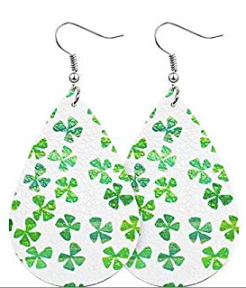 St. Patrick's Day Earrings - White Background With Small Green Shamrocks - Keene's