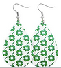 St. Patrick's Day Earrings - White Background With Small Green Shamrocks & White Centers - Keene's