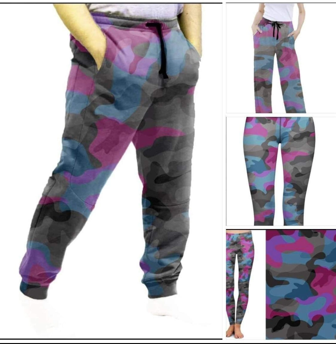 Blue/Pink Camo capris with pockets