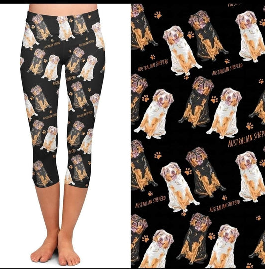 Australian Shepherd Leggings, Capri Joggers and jogger shorts