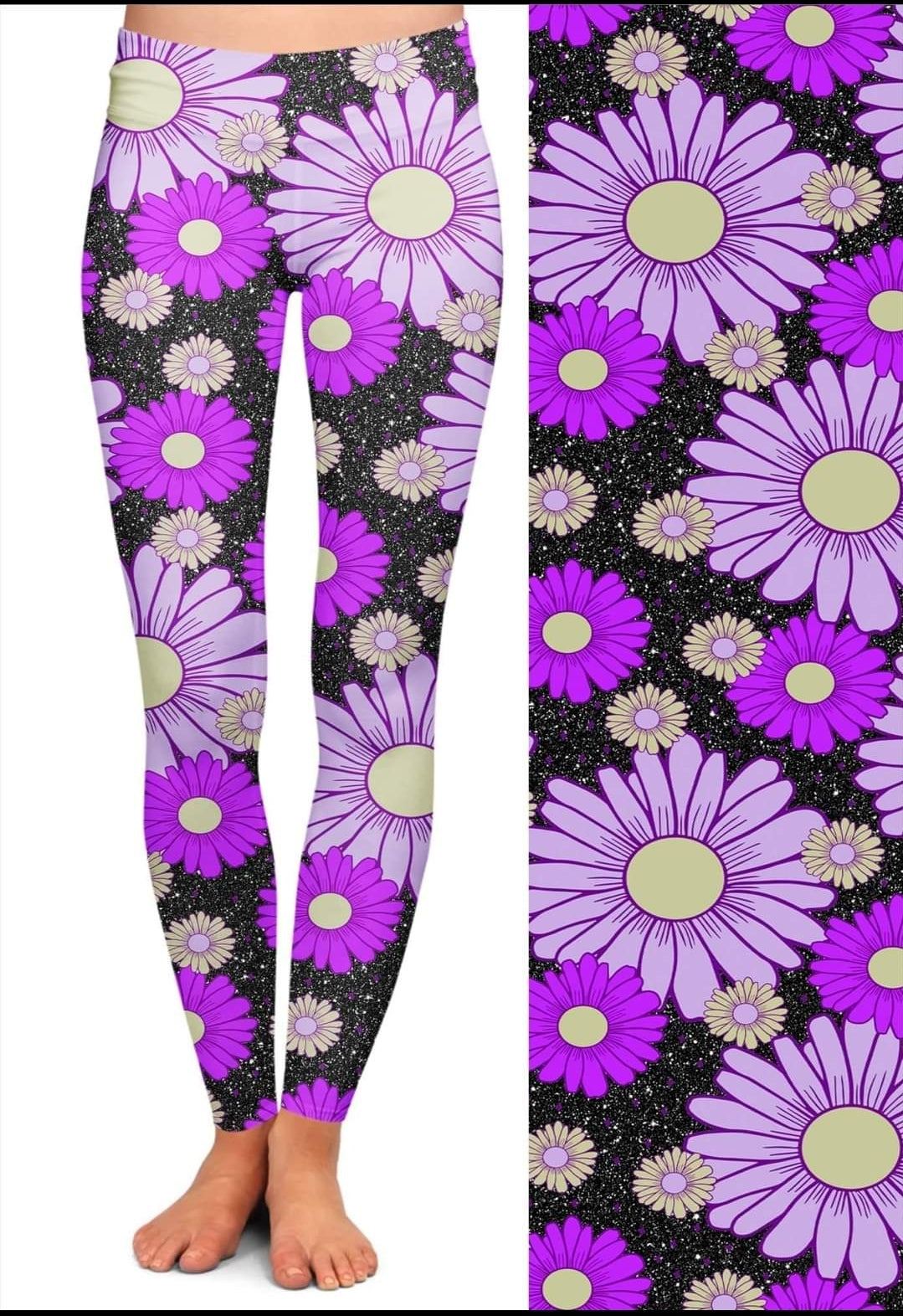 Purple Daisy Leggings and Capri Joggers